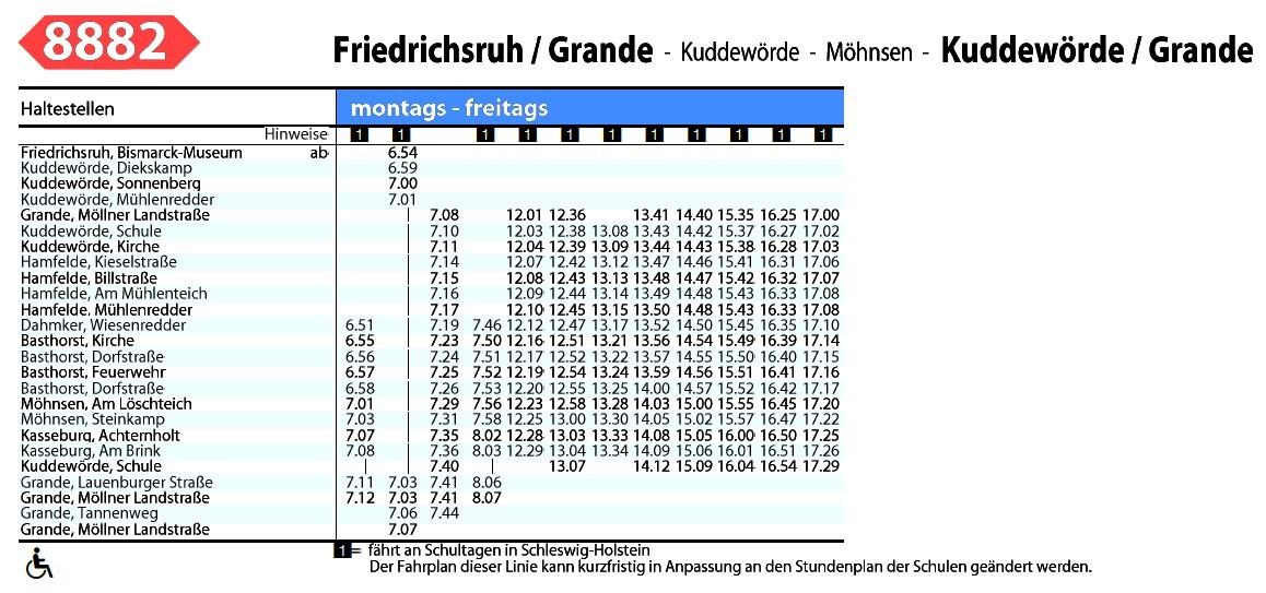 Neuer Busfahplan 8882 